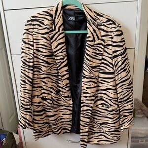 Zara Women's Animal Print Blazer - Black and Tan